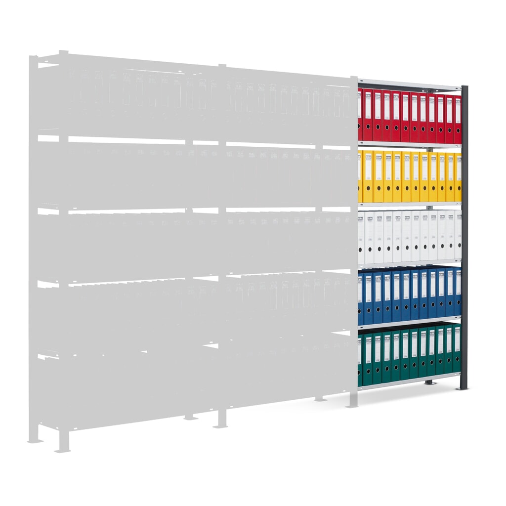 SCHULTE Aktenregal AF, einseitig, ohne Endanschläge, FL 85 kg, schwarz, HxBxT 2.000 x 750 x 300 mm Produktabbildung: SCHULTE Aktenregal AF, einseitig, ohne Endanschläge, FL 85 kg, schwarz, HxBxT 2.000 x 750 x 300 mm