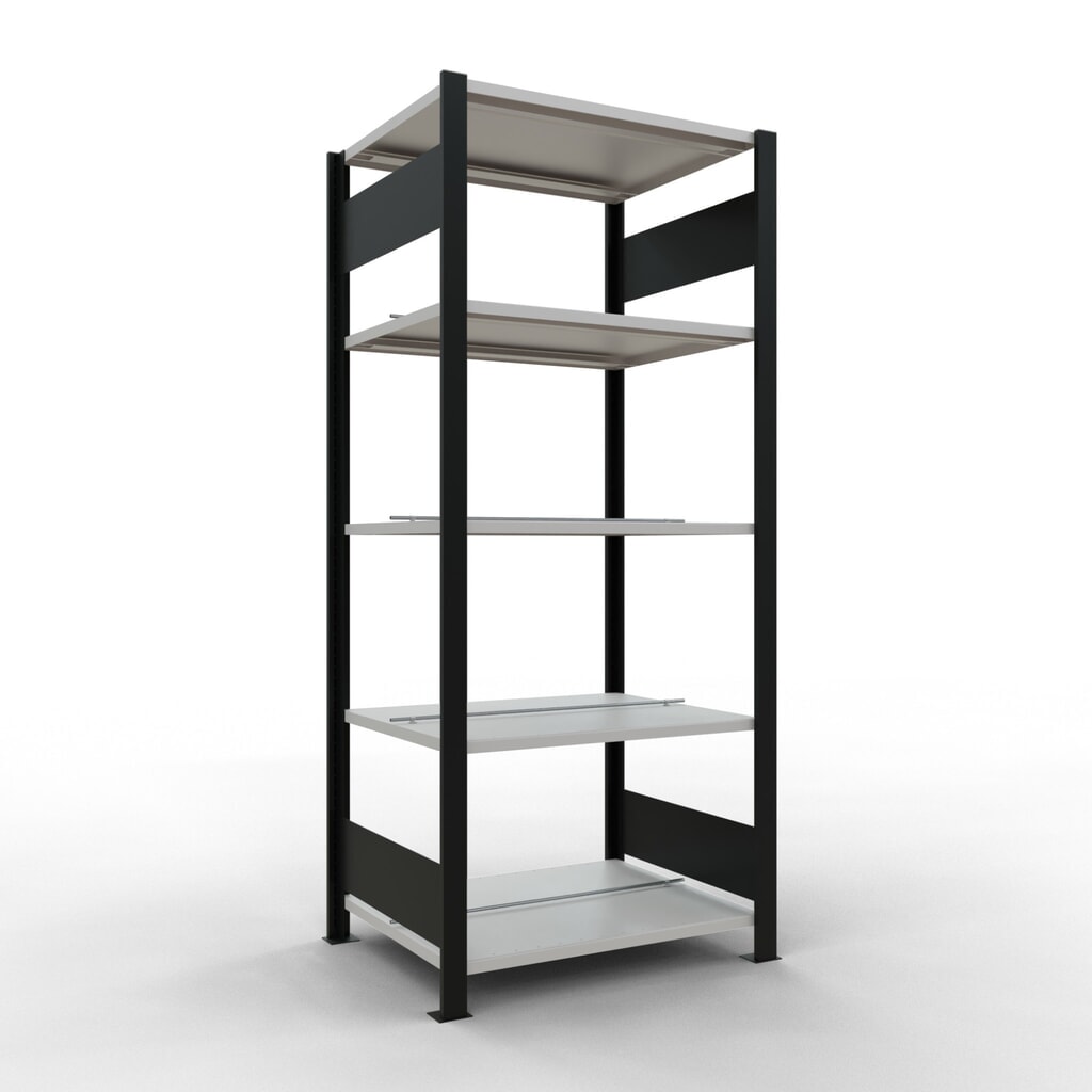 Produktabbildung: SCHULTE Aktenregal GF, doppelseitig, mit Mittelanschlägen, FL 150 kg, schwarz, HxBxT 1.800 x 750 x 600 mm
