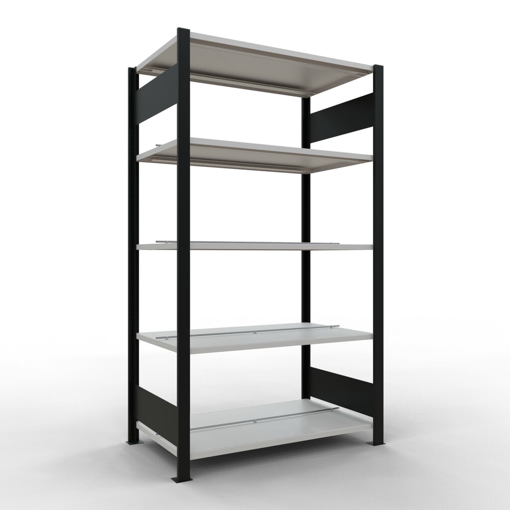 SCHULTE Aktenregal GF, doppelseitig, mit Mittelanschlägen, FL 150 kg,, schwarz, HxBxT 1.800 x 1.000 x 600 mm Produktabbildung: SCHULTE Aktenregal GF, doppelseitig, mit Mittelanschlägen, FL 150 kg,, schwarz, HxBxT 1.800 x 1.000 x 600 mm