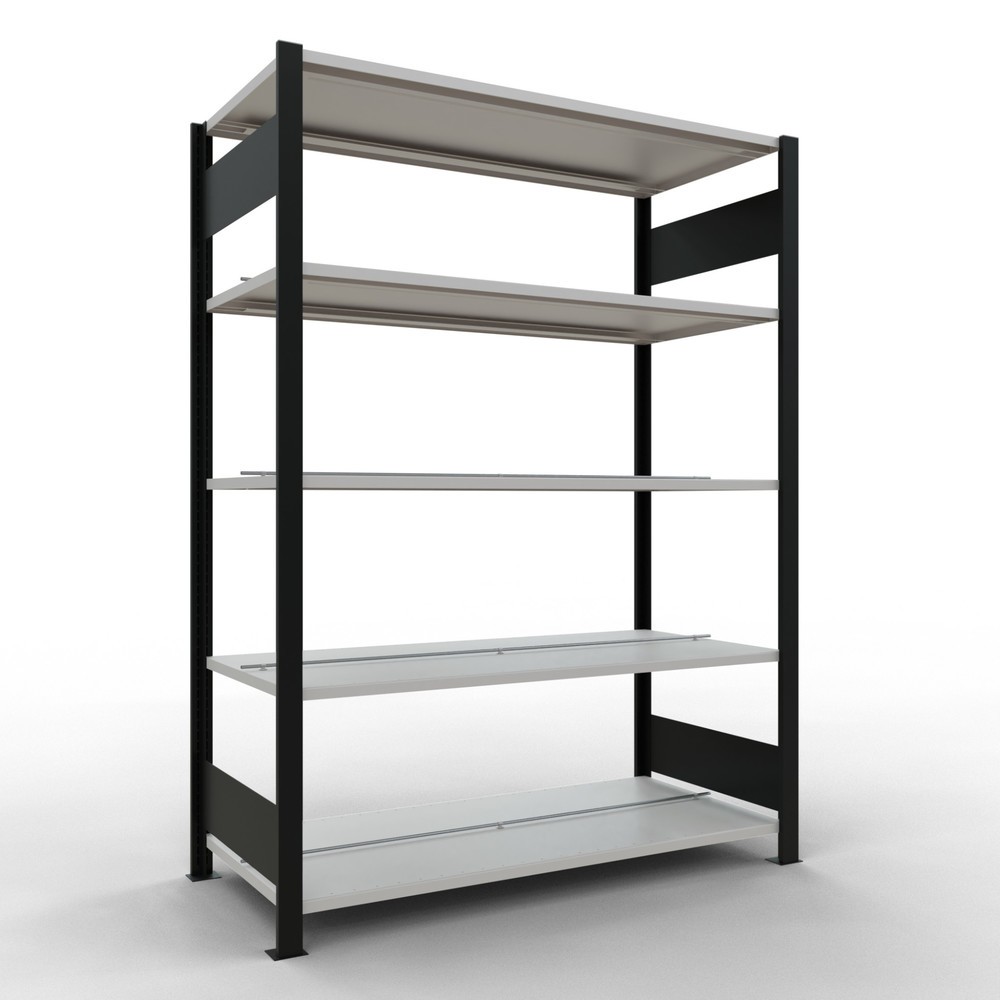 Produktabbildung: SCHULTE Aktenregal GF, doppelseitig, mit Mittelanschlägen, FL 150 kg,, schwarz, HxBxT 1.800 x 1.300 x 600 mm