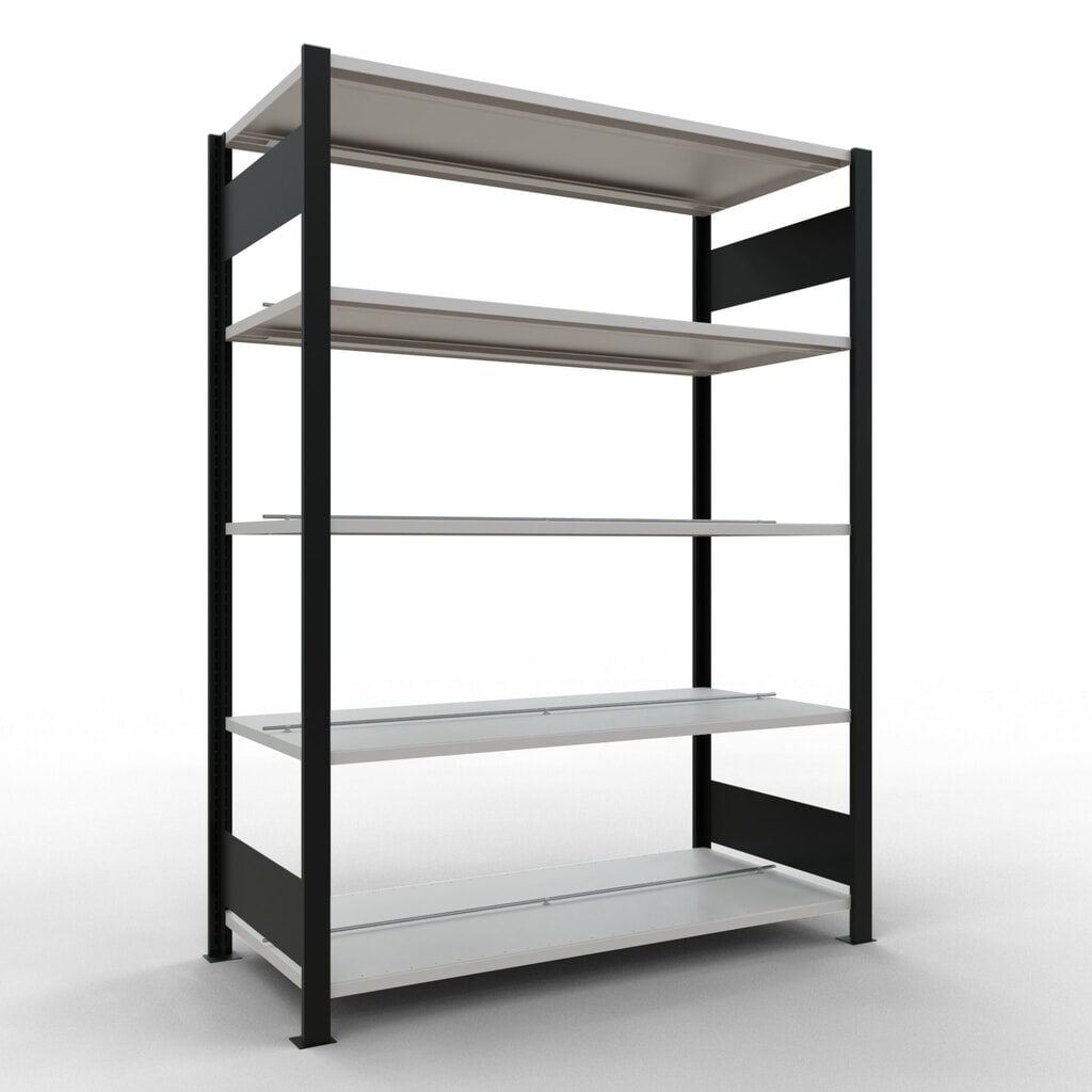 SCHULTE Aktenregal GF, doppelseitig, mit Mittelanschlägen, FL 150 kg,, schwarz, HxBxT 1.800 x 1.300 x 600 mm Produktabbildung: SCHULTE Aktenregal GF, doppelseitig, mit Mittelanschlägen, FL 150 kg,, schwarz, HxBxT 1.800 x 1.300 x 600 mm