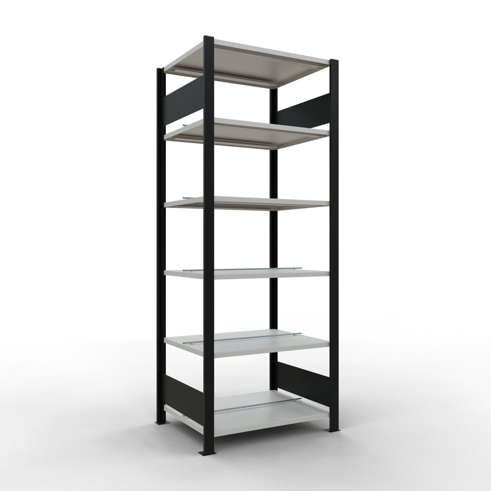 Produktabbildung: SCHULTE Aktenregal GF, doppelseitig, mit Mittelanschlägen, FL 150 kg,, schwarz, HxBxT 2.000 x 750 x 600 mm