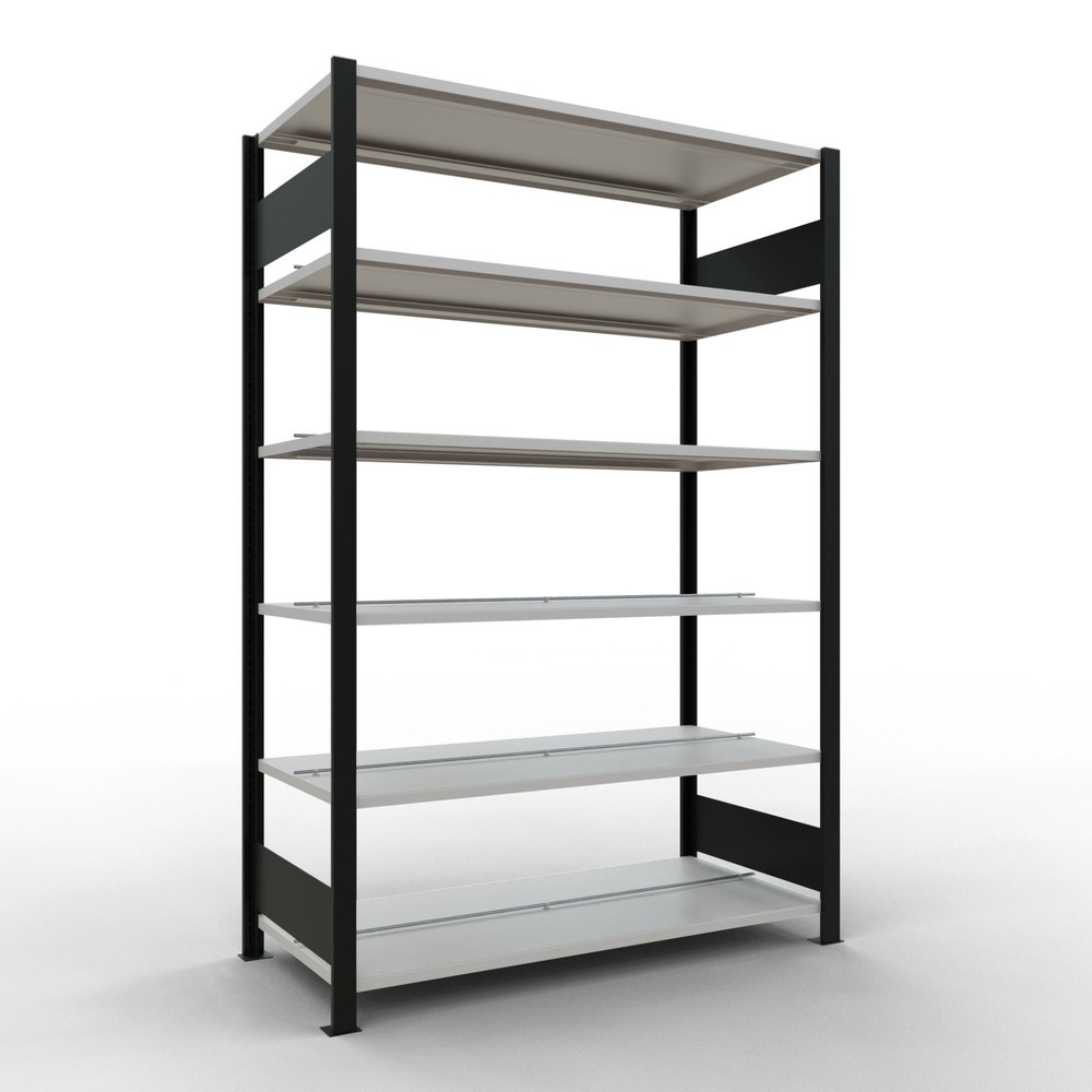 Produktabbildung: SCHULTE Aktenregal GF, doppelseitig, mit Mittelanschlägen, FL 150 kg,, schwarz, HxBxT 2.000 x 1.300 x 600 mm
