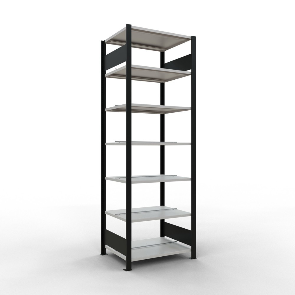 Produktabbildung: SCHULTE Aktenregal GF, doppelseitig, mit Mittelanschlägen, FL 150 kg,, schwarz, HxBxT 2.300 x 750 x 600 mm