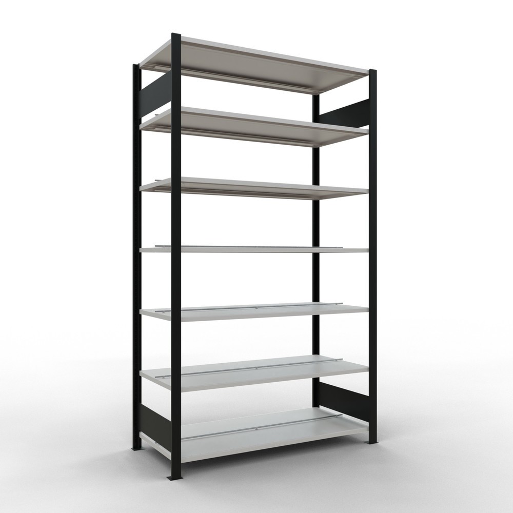 Produktabbildung: SCHULTE Aktenregal GF, doppelseitig, mit Mittelanschlägen, FL 150 kg,, schwarz, HxBxT 2.300 x 1.300 x 600 mm
