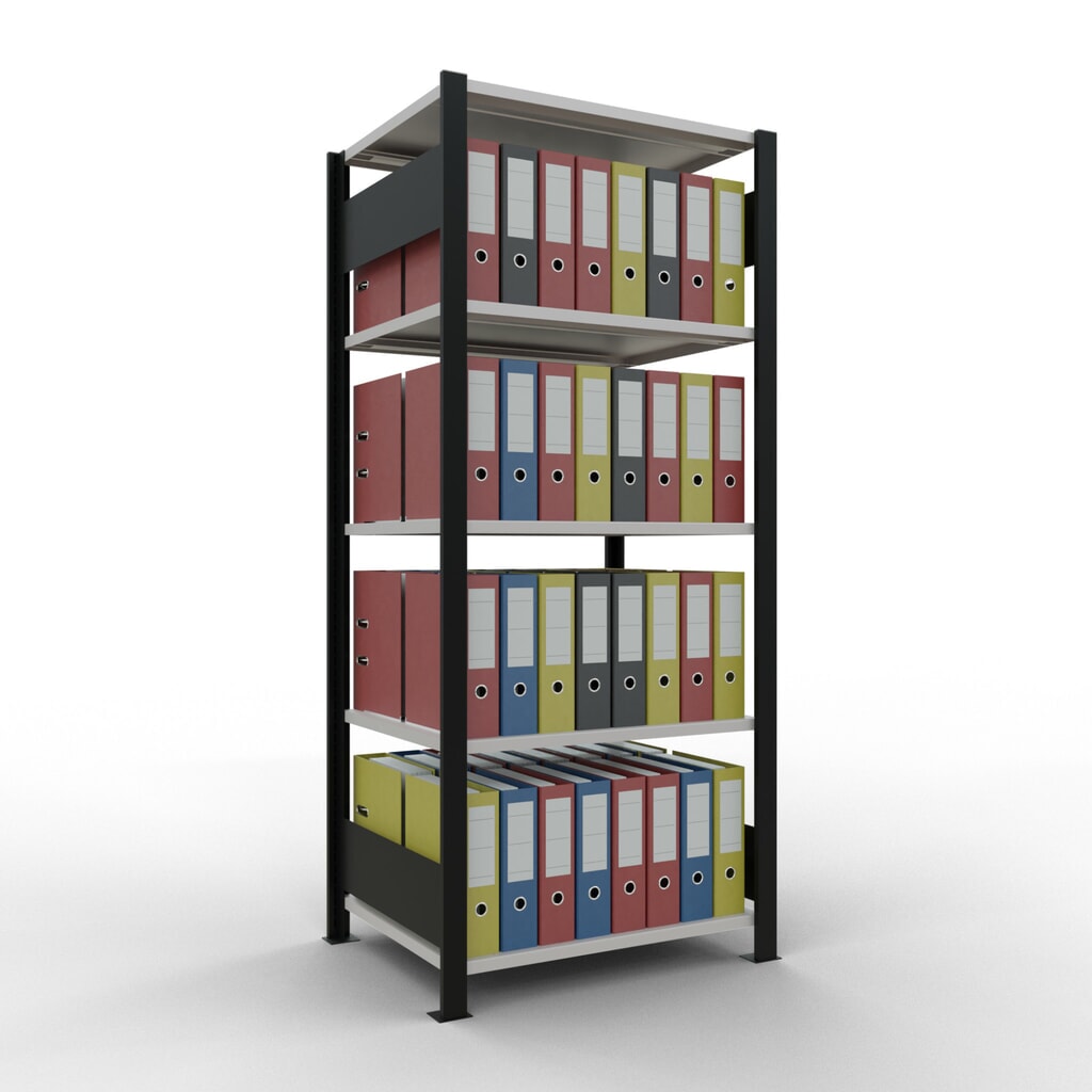 SCHULTE Aktenregal GF, doppelseitig, ohne Mittelanschläge, FL 150 kg, schwarz, HxBxT 1.800 x 750 x 600 mm Produktabbildung Nr. 2: SCHULTE Aktenregal GF, doppelseitig, ohne Mittelanschläge, FL 150 kg, schwarz, HxBxT 1.800 x 750 x 600 mm