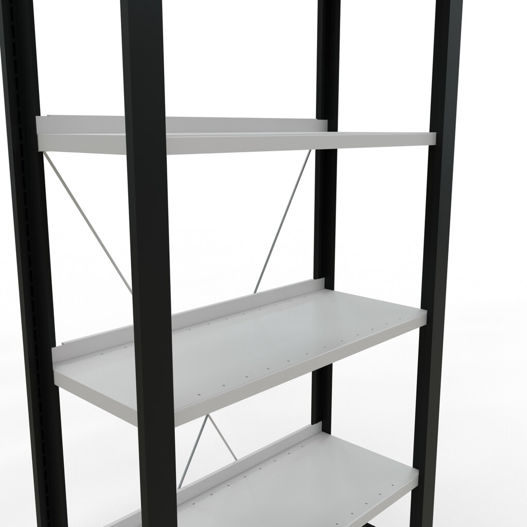 SCHULTE Aktenregal GF, einseitig, mit Endanschlägen, FL 85 kg, schwarz, HxBxT 2.000 x 750 x 300 mm Produktabbildung Nr. 4: SCHULTE Aktenregal GF, einseitig, mit Endanschlägen, FL 85 kg, schwarz, HxBxT 2.000 x 750 x 300 mm