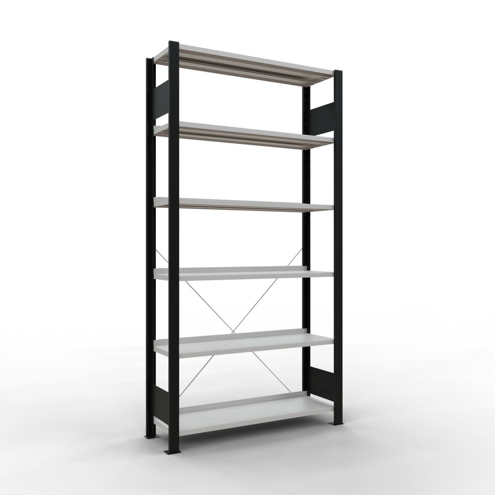 Produktabbildung: SCHULTE Aktenregal GF, einseitig, mit Endanschlägen, FL 85 kg, schwarz, HxBxT 2.000 x 1.000 x 300 mm
