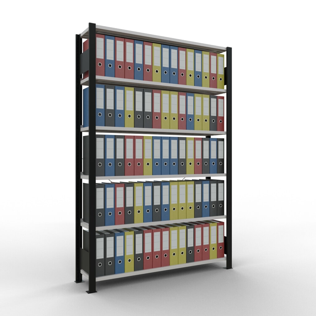 Produktabbildung Nr. 2: SCHULTE Aktenregal GF, einseitig, mit Endanschlägen, FL 85 kg, schwarz, HxBxT 2.000 x 1.300 x 300 mm