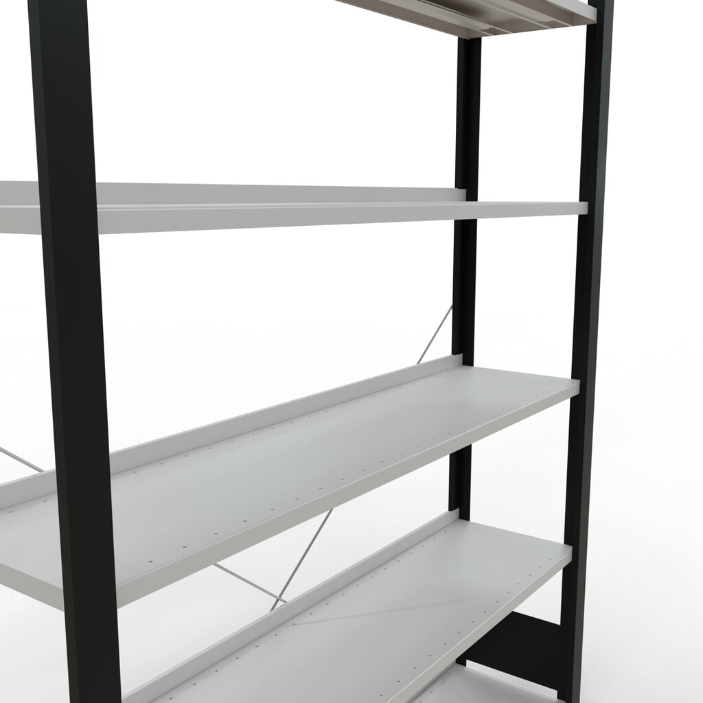 SCHULTE Aktenregal GF, einseitig, mit Endanschlägen, FL 85 kg, schwarz, HxBxT 2.000 x 1.300 x 300 mm Produktabbildung Nr. 4: SCHULTE Aktenregal GF, einseitig, mit Endanschlägen, FL 85 kg, schwarz, HxBxT 2.000 x 1.300 x 300 mm