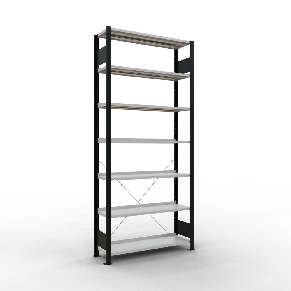Produktabbildung: SCHULTE Aktenregal GF, einseitig, mit Endanschlägen, FL 85 kg, schwarz, HxBxT 2.300 x 1.000 x 300 mm