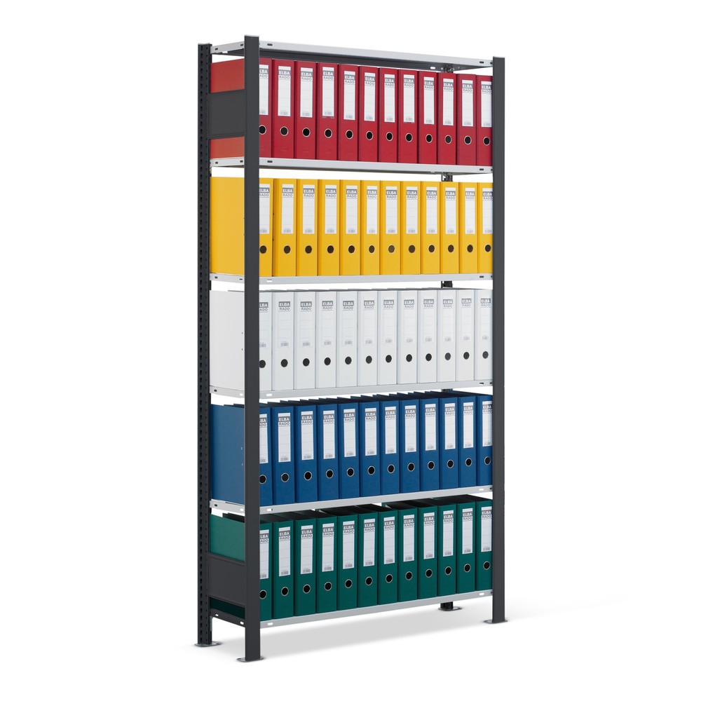 Produktabbildung: SCHULTE Aktenregal GF, einseitig, mit Endanschlägen, FL 85 kg, schwarz, HxBxT 2.300 x 750 x 300 mm