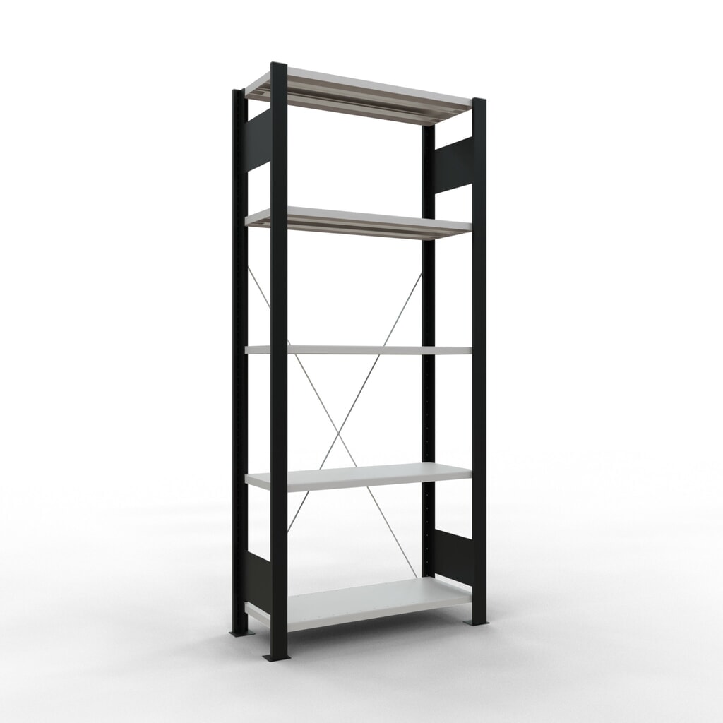 SCHULTE Aktenregal GF, einseitig, ohne Endanschläge, FL 85 kg, schwarz, HxBxT 1.800 x 750 x 300 mm Produktabbildung: SCHULTE Aktenregal GF, einseitig, ohne Endanschläge, FL 85 kg, schwarz, HxBxT 1.800 x 750 x 300 mm