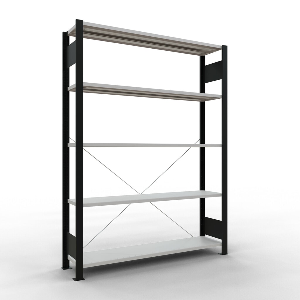 SCHULTE Aktenregal GF, einseitig, ohne Endanschläge, FL 85 kg, schwarz, HxBxT 1.800 x 1.300 x 300 mm Produktabbildung: SCHULTE Aktenregal GF, einseitig, ohne Endanschläge, FL 85 kg, schwarz, HxBxT 1.800 x 1.300 x 300 mm