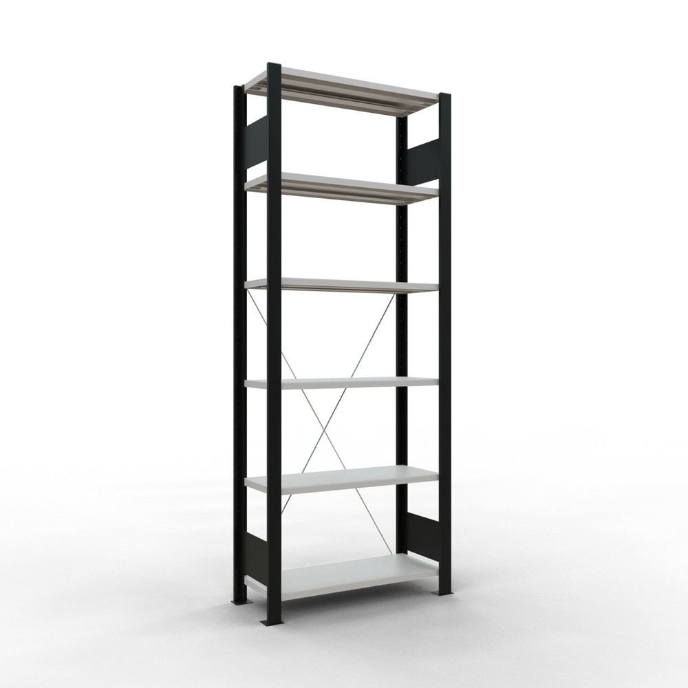 Produktabbildung: SCHULTE Aktenregal GF, einseitig, ohne Endanschläge, FL 85 kg, schwarz, HxBxT 2.000 x 750 x 300 mm