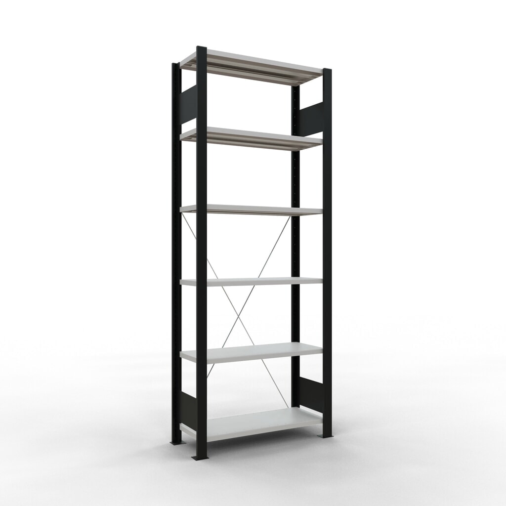 Produktabbildung: SCHULTE Aktenregal GF, einseitig, ohne Endanschläge, FL 85 kg, schwarz, HxBxT 2.000 x 750 x 300 mm