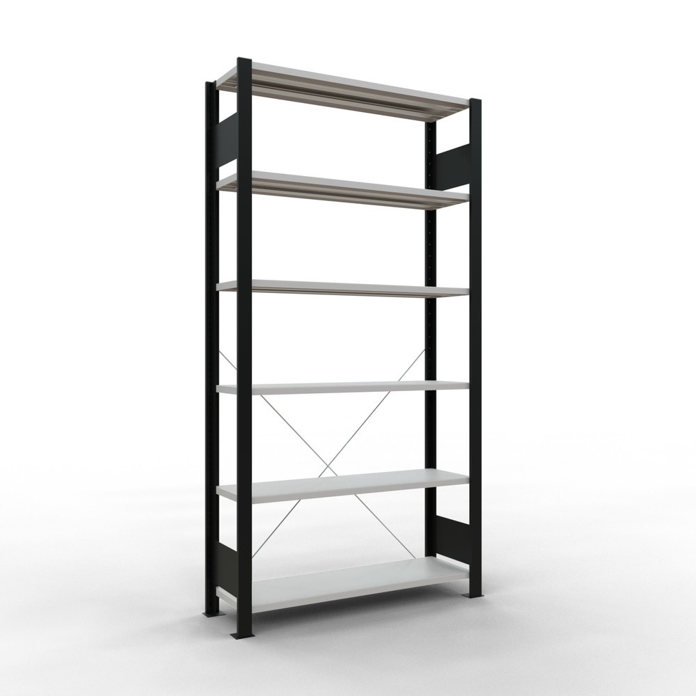 Produktabbildung: SCHULTE Aktenregal GF, einseitig, ohne Endanschläge, FL 85 kg, schwarz, HxBxT 2.000 x 1.000 x 300 mm