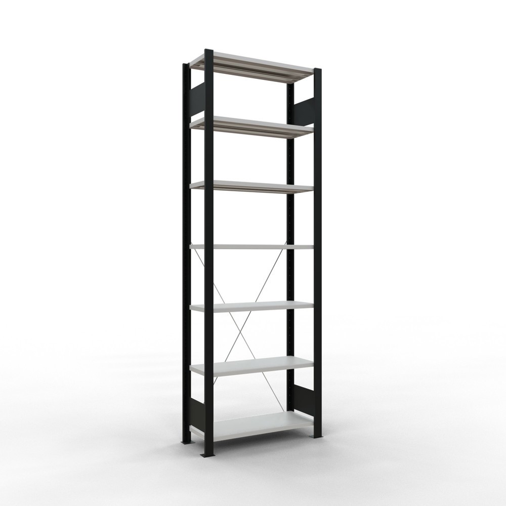 Produktabbildung: SCHULTE Aktenregal GF, einseitig, ohne Endanschläge, FL 85 kg, schwarz, HxBxT, 2.300 x 750 x 300 mm
