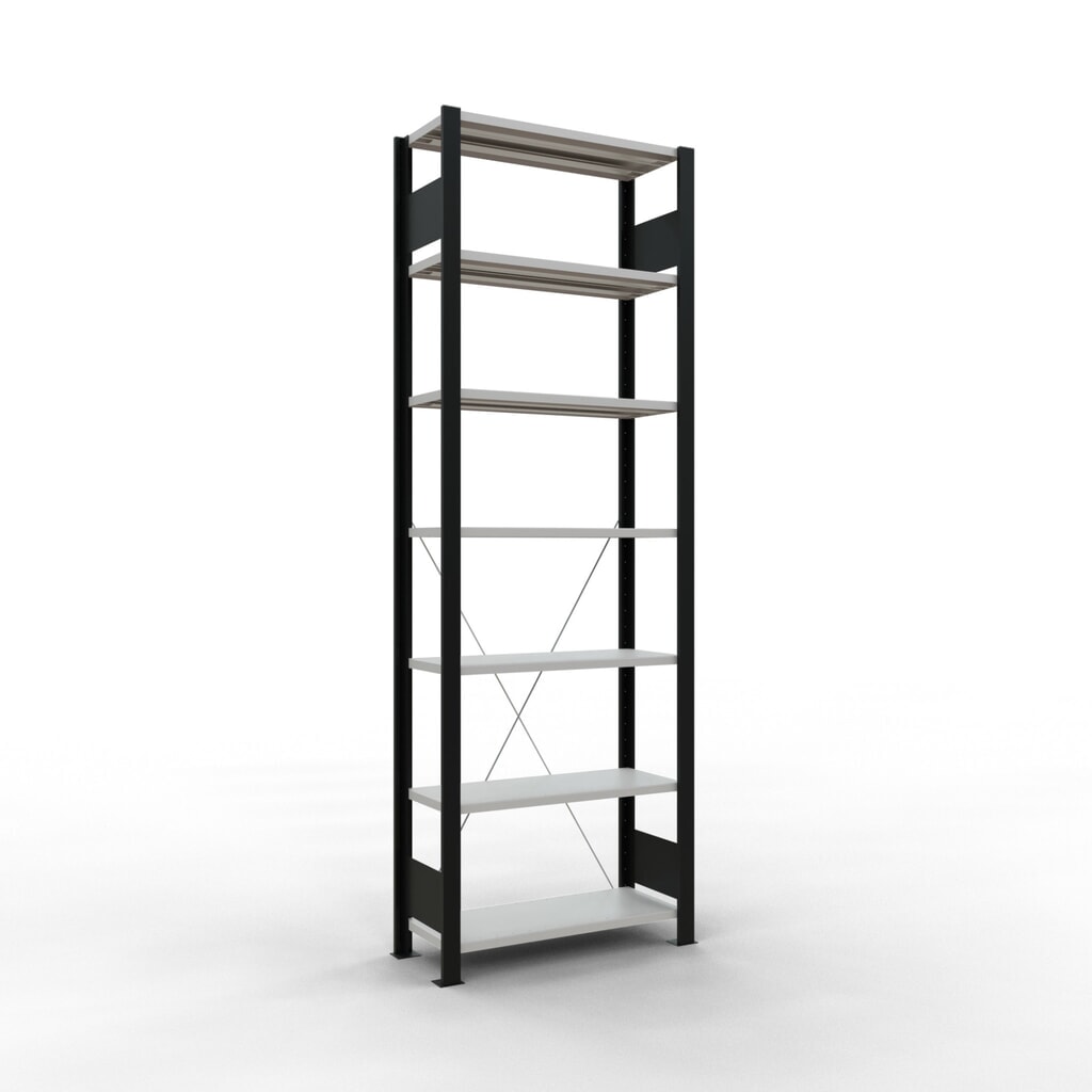 Produktabbildung: SCHULTE Aktenregal GF, einseitig, ohne Endanschläge, FL 85 kg, schwarz, HxBxT, 2.300 x 750 x 300 mm