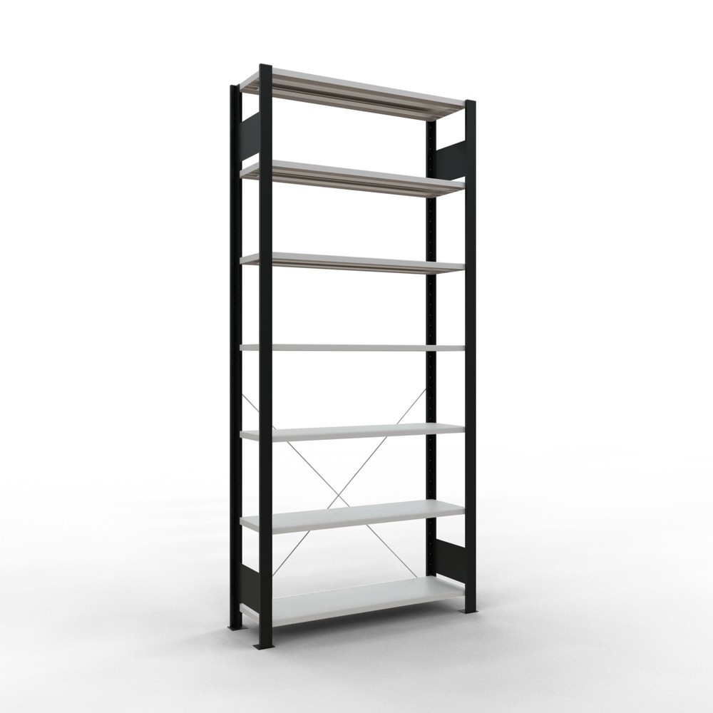 Produktabbildung: SCHULTE Aktenregal GF, einseitig, ohne Endanschläge, FL 85 kg, schwarz, HxBxT 2.300 x 1.000 x 300 mm