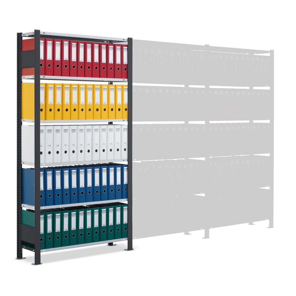 Produktabbildung Nr. 5: SCHULTE Aktenregal GF, einseitig, mit Endanschlägen, FL 85 kg, schwarz, HxBxT 1.800 x 750 x 300 mm