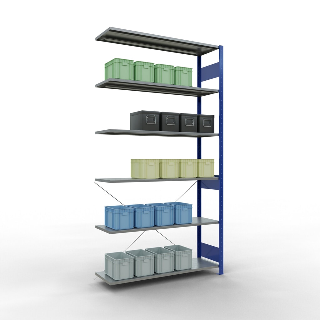 SCHULTE Fachbodenregal Stecksystem, AF, FL 150 kg, enzianblau/verzinkt, HxBxT 2.500 x 1.300 x 400 mm Produktabbildung Nr. 3: SCHULTE Fachbodenregal Stecksystem, AF, FL 150 kg, enzianblau/verzinkt, HxBxT 2.500 x 1.300 x 400 mm