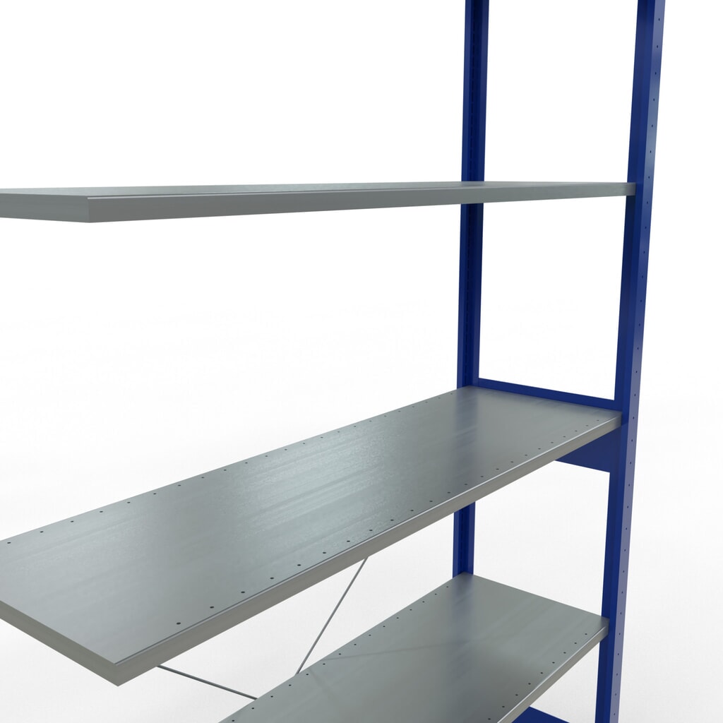 SCHULTE Fachbodenregal Stecksystem, AF, FL 150 kg, enzianblau/verzinkt, HxBxT 2.500 x 1.300 x 400 mm Produktabbildung Nr. 5: SCHULTE Fachbodenregal Stecksystem, AF, FL 150 kg, enzianblau/verzinkt, HxBxT 2.500 x 1.300 x 400 mm