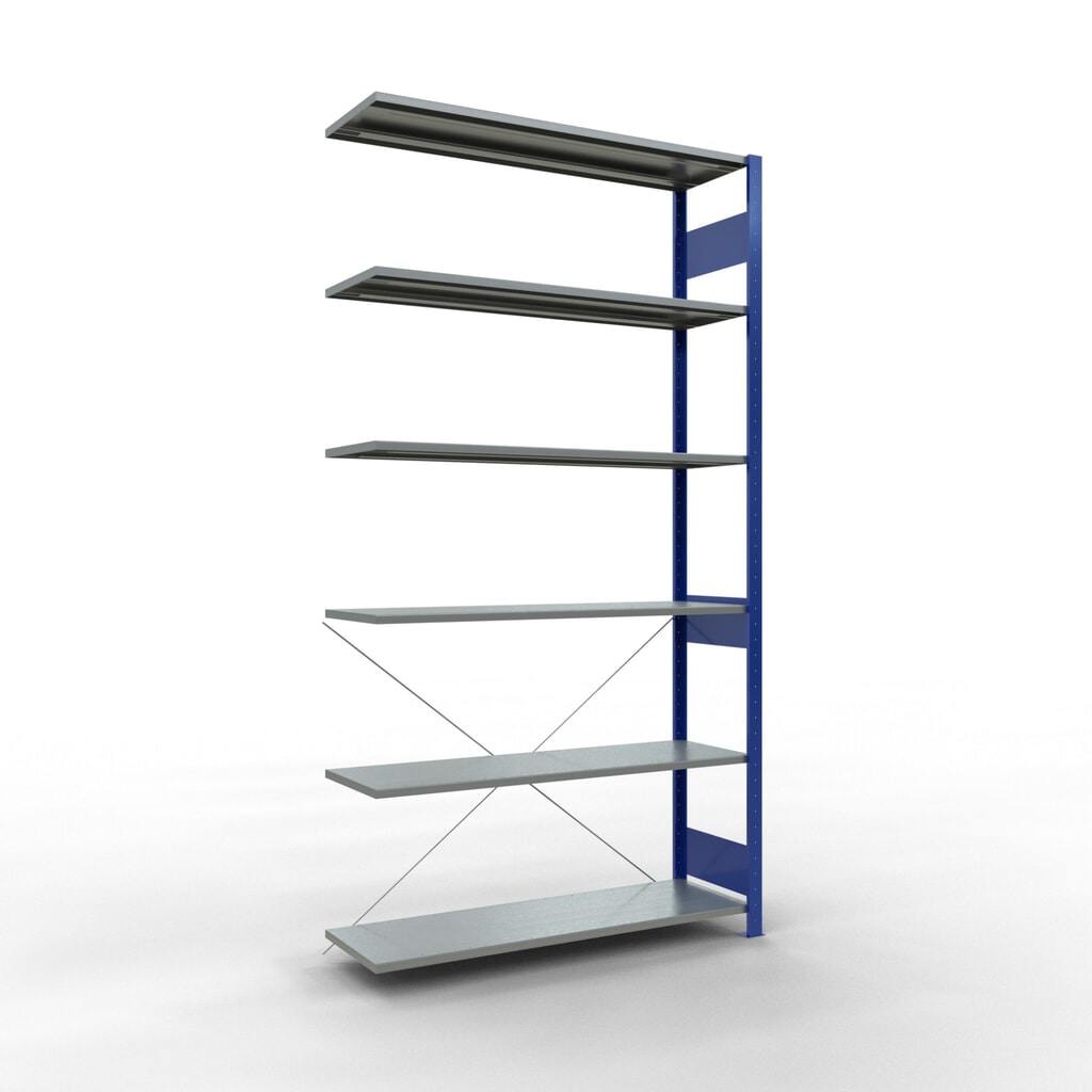 Produktabbildung: SCHULTE Fachbodenregal Stecksystem, AF, FL 150 kg, enzianblau/verzinkt, HxBxT 2.500 x 1.300 x 400 mm