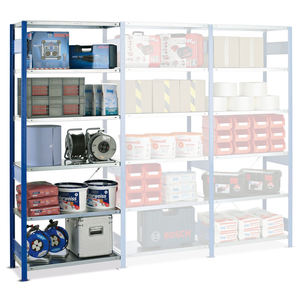 Produktabbildung: SCHULTE Fachbodenregal, AF, enzianblau/verzinkt, FL 250 kg, HxBxT 2.000 x 1.300 x 400 mm
