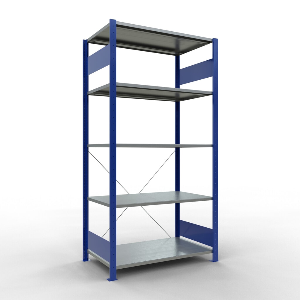 Produktabbildung: SCHULTE Fachbodenregal enzianblau/verzinkt mit 5 Stahlblechböden, Fachlast 150 kg, HxBxT 2.000 x 1.060 x 636 mm