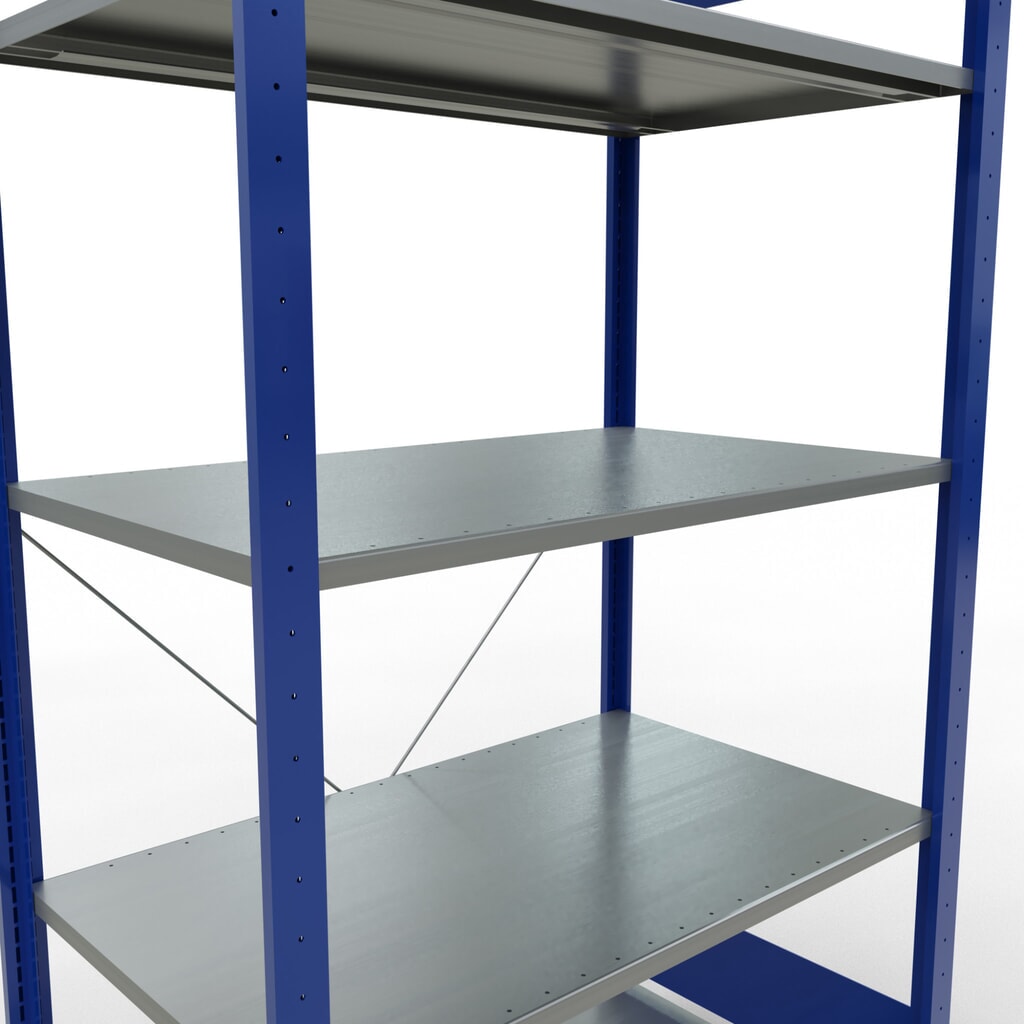 SCHULTE Fachbodenregal enzianblau/verzinkt mit 5 Stahlblechböden, Fachlast 150 kg, HxBxT 2.000 x 1.060 x 636 mm Produktabbildung Nr. 2: SCHULTE Fachbodenregal enzianblau/verzinkt mit 5 Stahlblechböden, Fachlast 150 kg, HxBxT 2.000 x 1.060 x 636 mm