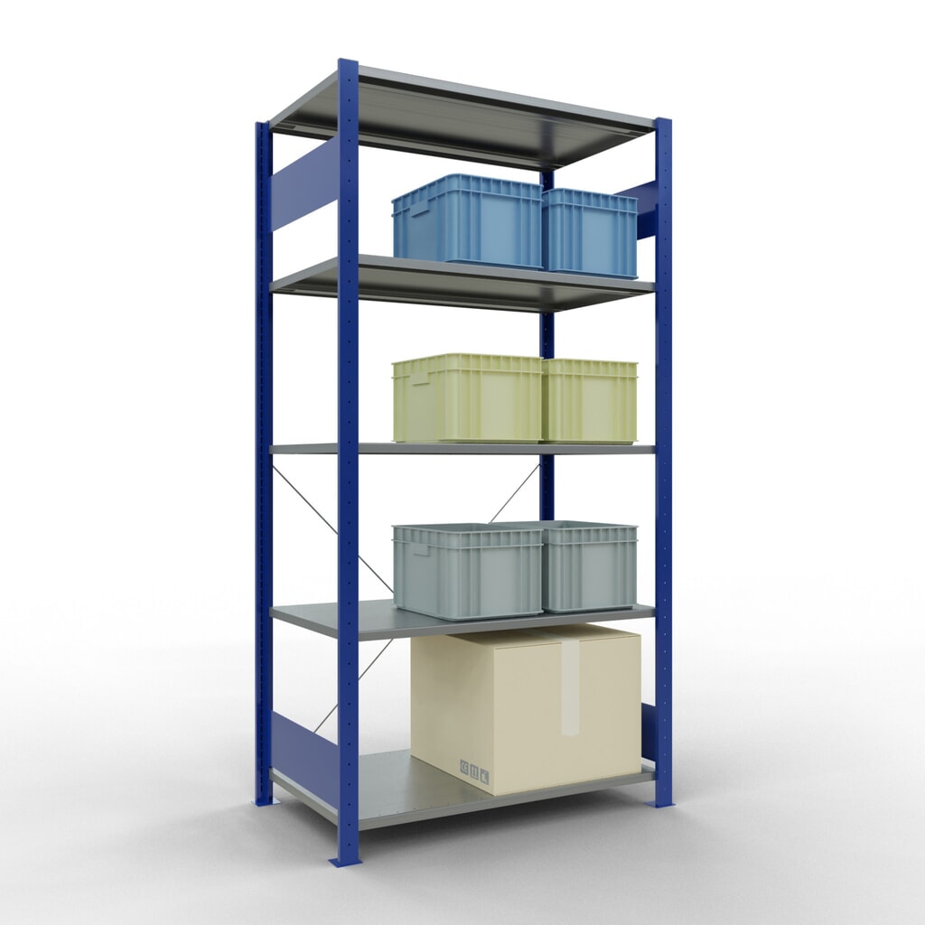 SCHULTE Fachbodenregal enzianblau/verzinkt mit 5 Stahlblechböden, Fachlast 150 kg, HxBxT 2.000 x 1.060 x 636 mm Produktabbildung Nr. 4: SCHULTE Fachbodenregal enzianblau/verzinkt mit 5 Stahlblechböden, Fachlast 150 kg, HxBxT 2.000 x 1.060 x 636 mm