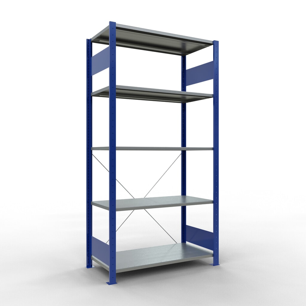 SCHULTE Fachbodenregal enzianblau/verzinkt mit 5 Stahlblechböden, Fachlast 150 kg, HxBxT 2.000 x 1.060 x 536 mm Produktabbildung: SCHULTE Fachbodenregal enzianblau/verzinkt mit 5 Stahlblechböden, Fachlast 150 kg, HxBxT 2.000 x 1.060 x 536 mm