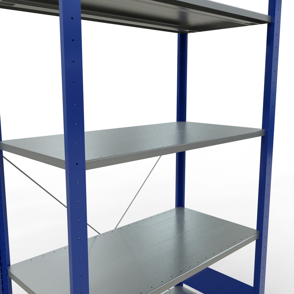SCHULTE Fachbodenregal enzianblau/verzinkt mit 5 Stahlblechböden, Fachlast 150 kg, HxBxT 2.000 x 1.060 x 536 mm Produktabbildung Nr. 2: SCHULTE Fachbodenregal enzianblau/verzinkt mit 5 Stahlblechböden, Fachlast 150 kg, HxBxT 2.000 x 1.060 x 536 mm