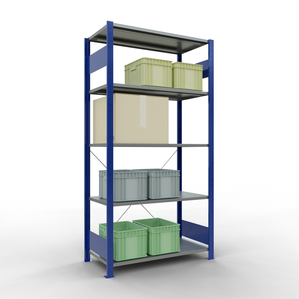 SCHULTE Fachbodenregal enzianblau/verzinkt mit 5 Stahlblechböden, Fachlast 150 kg, HxBxT 2.000 x 1.060 x 536 mm Produktabbildung Nr. 4: SCHULTE Fachbodenregal enzianblau/verzinkt mit 5 Stahlblechböden, Fachlast 150 kg, HxBxT 2.000 x 1.060 x 536 mm