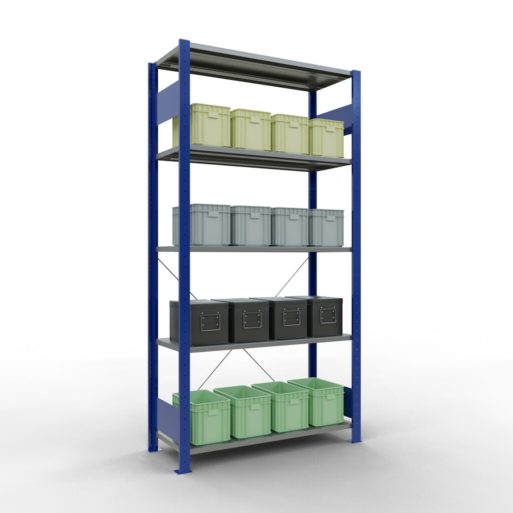 SCHULTE Fachbodenregal enzianblau/verzinkt mit 5 Stahlblechböden, Fachlast 150 kg, HxBxT 2.000 x 1.060 x 436 mm Produktabbildung Nr. 4: SCHULTE Fachbodenregal enzianblau/verzinkt mit 5 Stahlblechböden, Fachlast 150 kg, HxBxT 2.000 x 1.060 x 436 mm