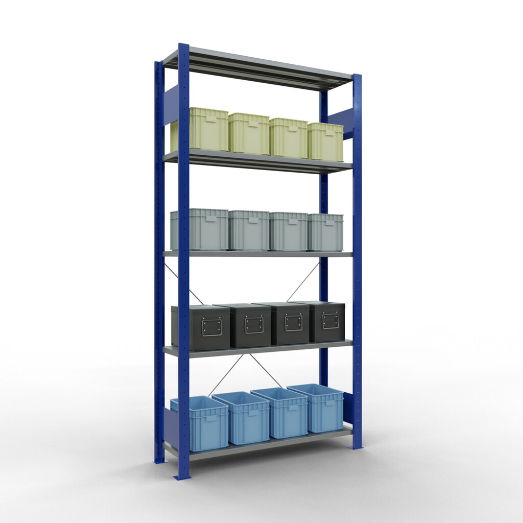 Produktabbildung Nr. 4: SCHULTE Fachbodenregal enzianblau/verzinkt mit 5 Stahlblechböden, Fachlast 150 kg, HxBxT 2.000 x 1.060 x 336 mm