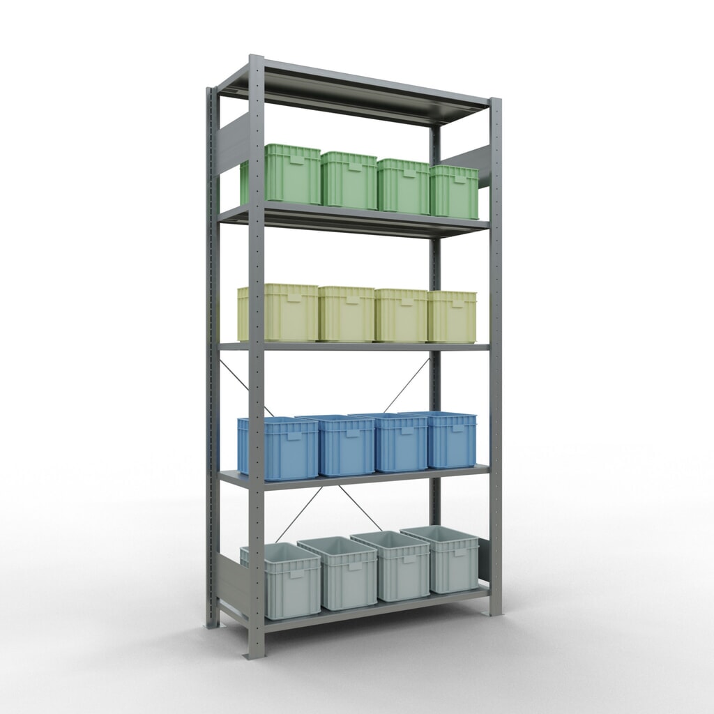 SCHULTE Fachbodenregal verzinkt mit 5 Stahlblechböden, Fachlast 150 kg, HxBxT 2.000 x 1.060 x 436 mm Produktabbildung Nr. 3: SCHULTE Fachbodenregal verzinkt mit 5 Stahlblechböden, Fachlast 150 kg, HxBxT 2.000 x 1.060 x 436 mm