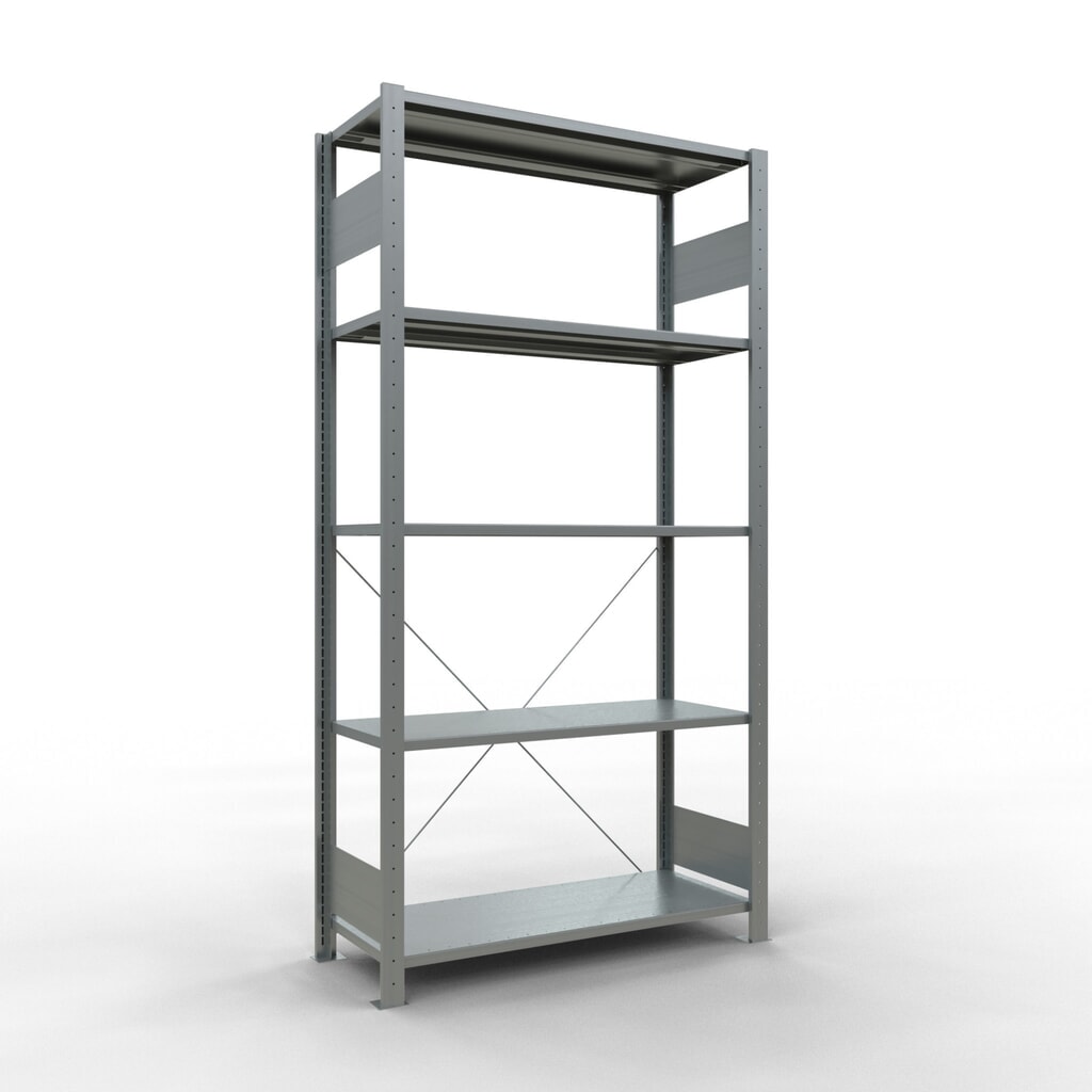SCHULTE Fachbodenregal verzinkt mit 5 Stahlblechböden, Fachlast 150 kg, HxBxT 2.000 x 1.060 x 436 mm Produktabbildung: SCHULTE Fachbodenregal verzinkt mit 5 Stahlblechböden, Fachlast 150 kg, HxBxT 2.000 x 1.060 x 436 mm