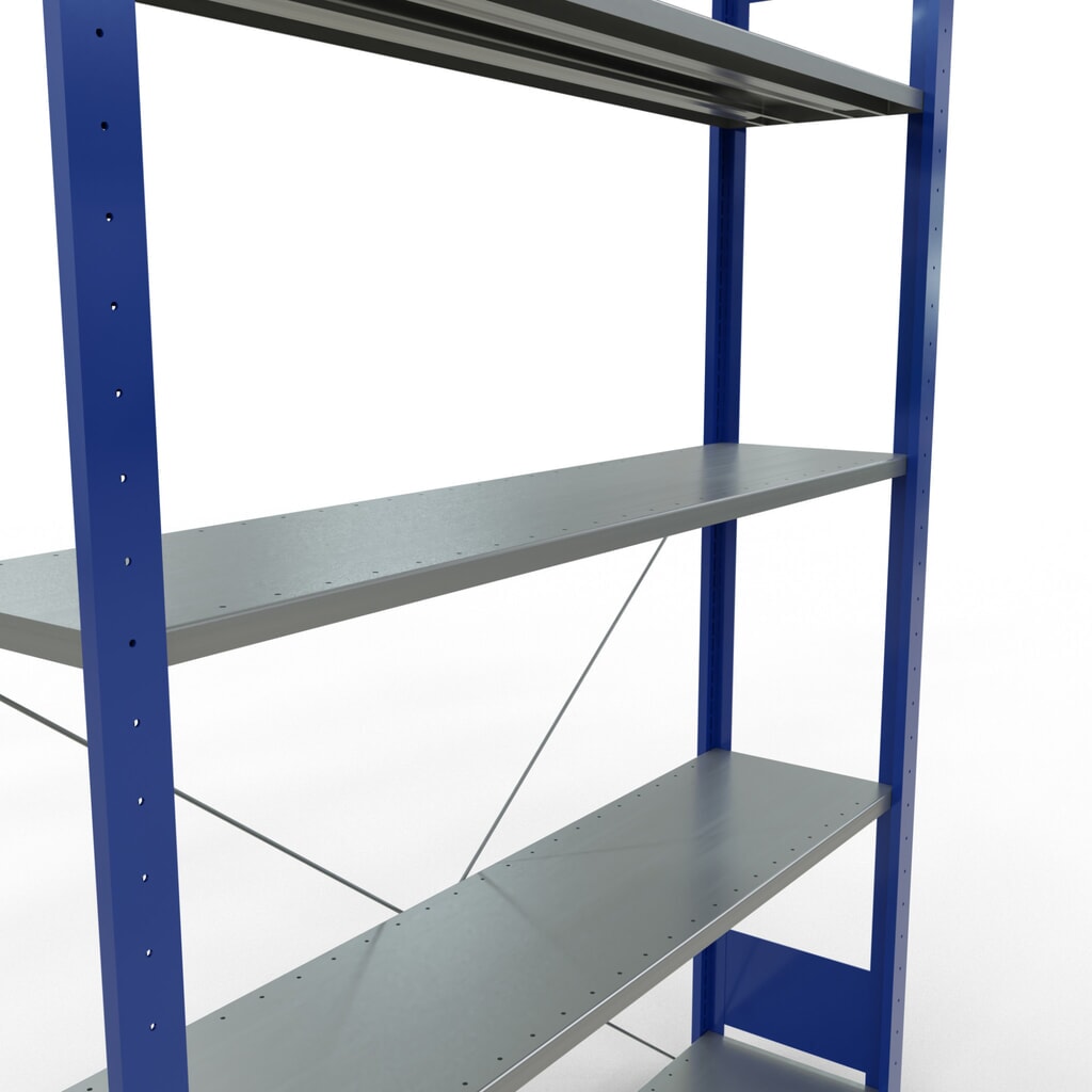 SCHULTE Fachbodenregal enzianblau/verzinkt mit 5 Stahlblechböden, Fachlast 150 kg, HxBxT 2.000 x 1.360 x 336 mm Produktabbildung Nr. 2: SCHULTE Fachbodenregal enzianblau/verzinkt mit 5 Stahlblechböden, Fachlast 150 kg, HxBxT 2.000 x 1.360 x 336 mm