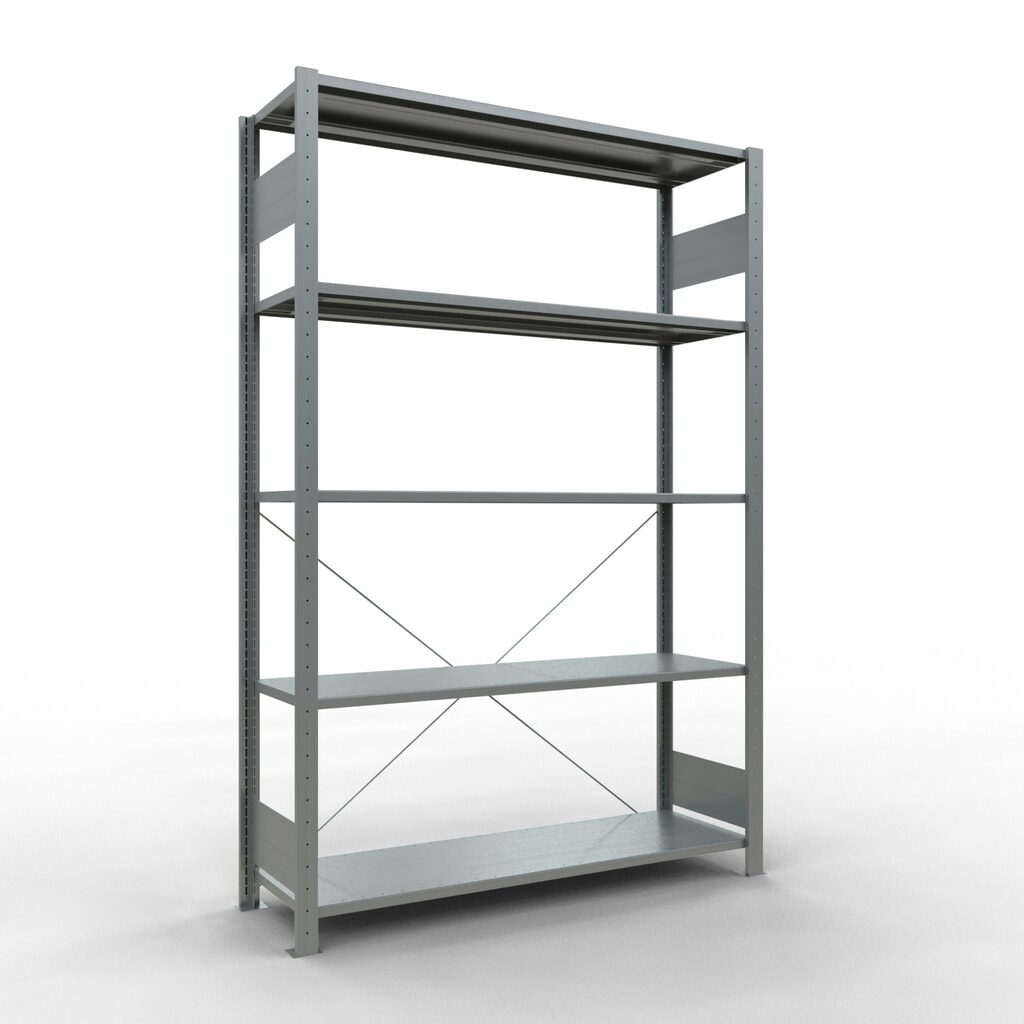 SCHULTE Fachbodenregal verzinkt mit 5 Stahlblechböden, Fachlast 150 kg, HxBxT 2.000 x 1.360 x 436 mm Produktabbildung: SCHULTE Fachbodenregal verzinkt mit 5 Stahlblechböden, Fachlast 150 kg, HxBxT 2.000 x 1.360 x 436 mm