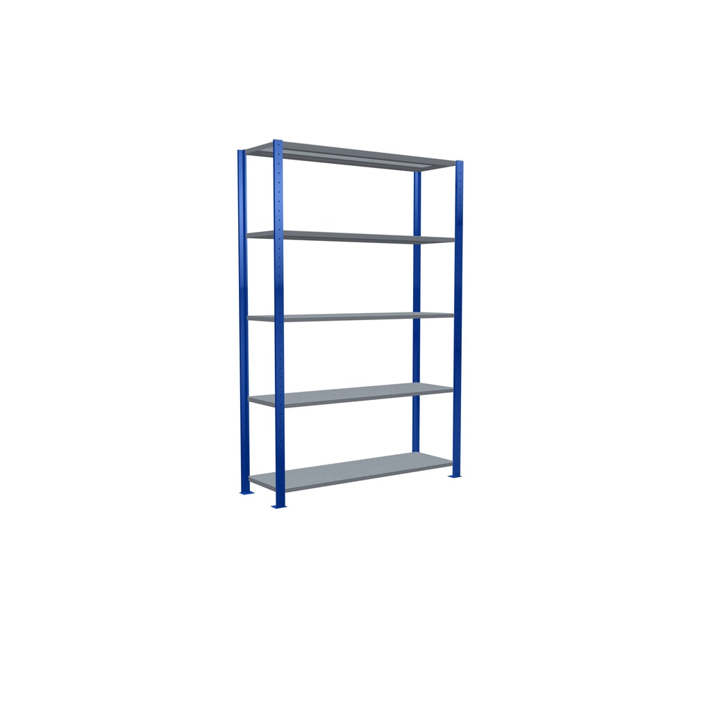 SCHULTE Fachbodenregal enzianblau/verzinkt mit 5 Stahlblechböden, Fachlast 150 kg, HxBxT 2.000 x 1.360 x 436 mm Produktabbildung Nr. 2: SCHULTE Fachbodenregal enzianblau/verzinkt mit 5 Stahlblechböden, Fachlast 150 kg, HxBxT 2.000 x 1.360 x 436 mm