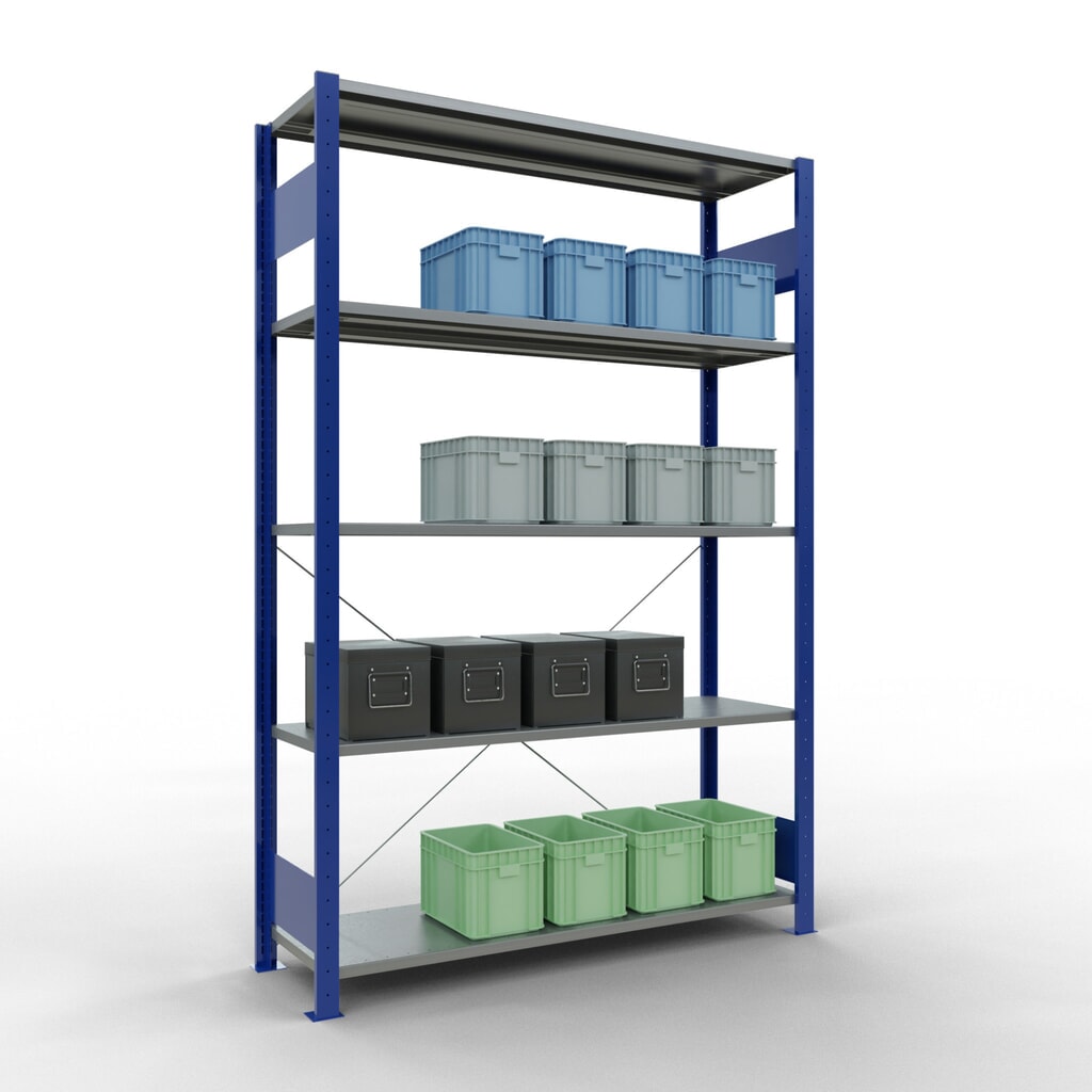 Produktabbildung Nr. 3: SCHULTE Fachbodenregal enzianblau/verzinkt mit 5 Stahlblechböden, Fachlast 150 kg, HxBxT 2.000 x 1.360 x 436 mm