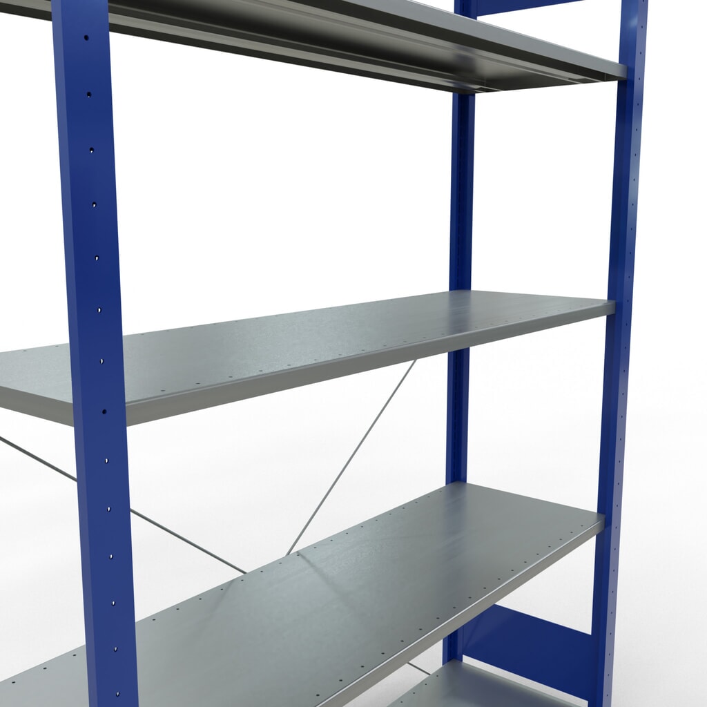 SCHULTE Fachbodenregal enzianblau/verzinkt mit 5 Stahlblechböden, Fachlast 150 kg, HxBxT 2.000 x 1.360 x 436 mm Produktabbildung Nr. 5: SCHULTE Fachbodenregal enzianblau/verzinkt mit 5 Stahlblechböden, Fachlast 150 kg, HxBxT 2.000 x 1.360 x 436 mm