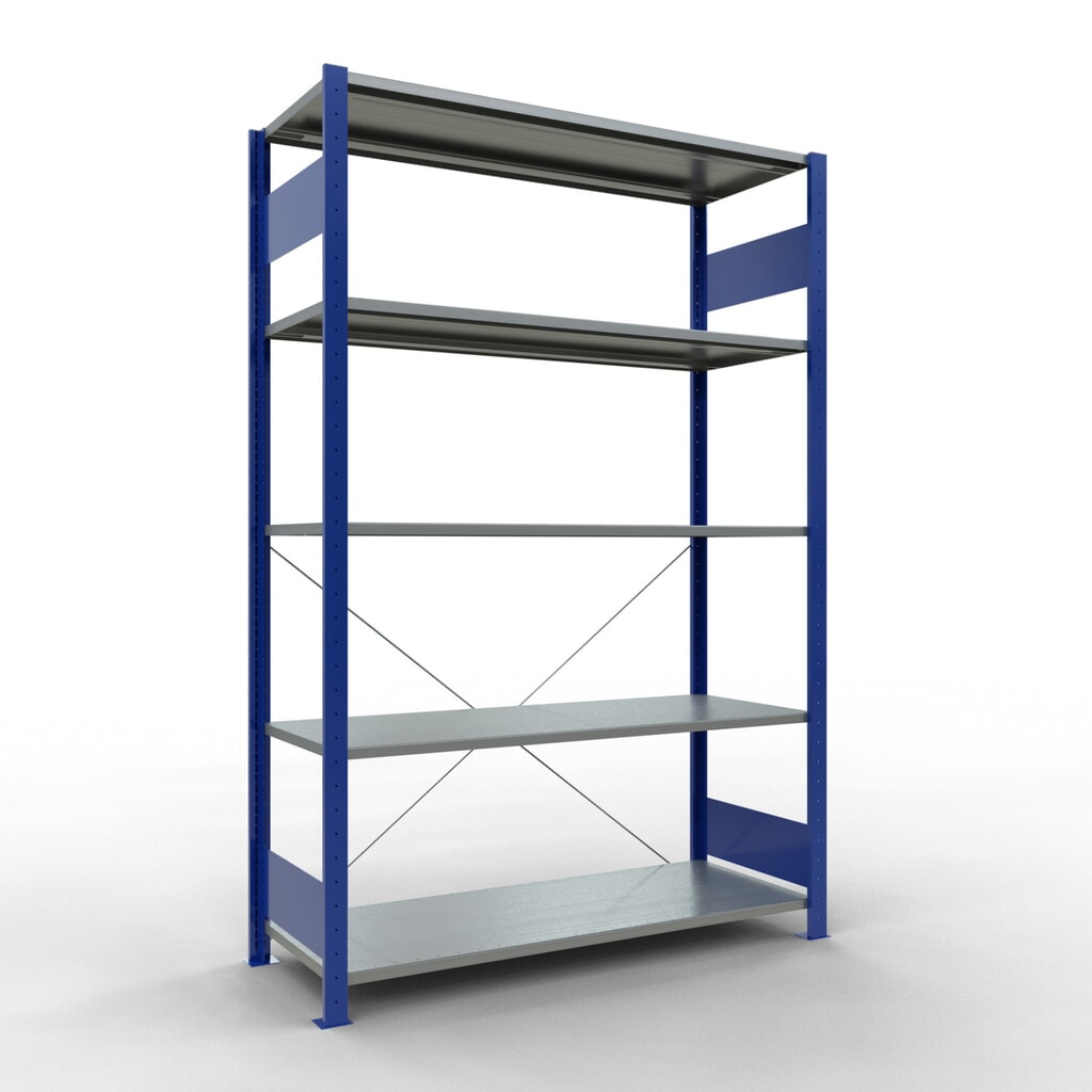 SCHULTE Fachbodenregal enzianblau/verzinkt mit 5 Stahlblechböden, Fachlast 150 kg, HxBxT 2.000 x 1.360 x 536 mm Produktabbildung: SCHULTE Fachbodenregal enzianblau/verzinkt mit 5 Stahlblechböden, Fachlast 150 kg, HxBxT 2.000 x 1.360 x 536 mm