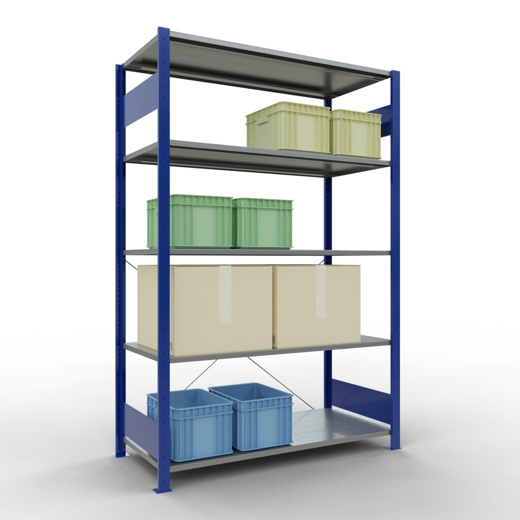 SCHULTE Fachbodenregal enzianblau/verzinkt mit 5 Stahlblechböden, Fachlast 150 kg, HxBxT 2.000 x 1.360 x 636 mm Produktabbildung Nr. 3: SCHULTE Fachbodenregal enzianblau/verzinkt mit 5 Stahlblechböden, Fachlast 150 kg, HxBxT 2.000 x 1.360 x 636 mm