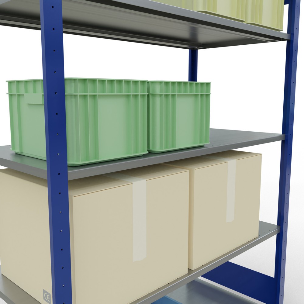 Produktabbildung Nr. 4: SCHULTE Fachbodenregal enzianblau/verzinkt mit 5 Stahlblechböden, Fachlast 150 kg, HxBxT 2.000 x 1.360 x 636 mm