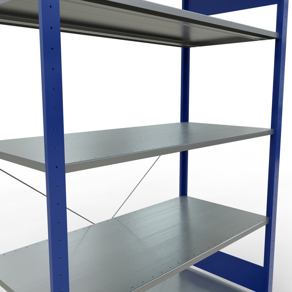 SCHULTE Fachbodenregal enzianblau/verzinkt mit 5 Stahlblechböden, Fachlast 150 kg, HxBxT 2.000 x 1.360 x 636 mm Produktabbildung Nr. 5: SCHULTE Fachbodenregal enzianblau/verzinkt mit 5 Stahlblechböden, Fachlast 150 kg, HxBxT 2.000 x 1.360 x 636 mm
