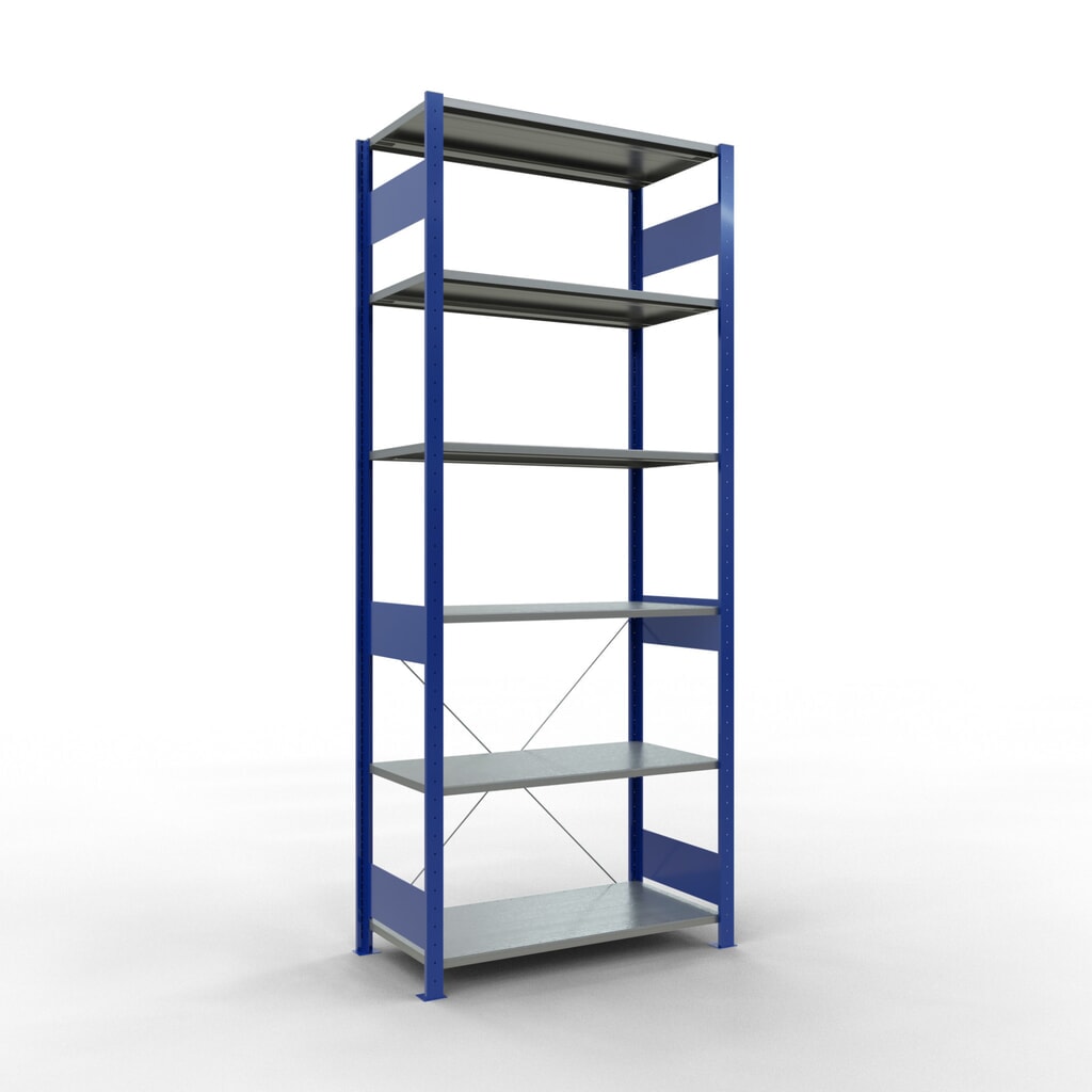 SCHULTE Fachbodenregal enzianblau/verzinkt, Fachlast 150 kg, HxBxT 2.500 x 1.060 x 536 mm Produktabbildung: SCHULTE Fachbodenregal enzianblau/verzinkt, Fachlast 150 kg, HxBxT 2.500 x 1.060 x 536 mm
