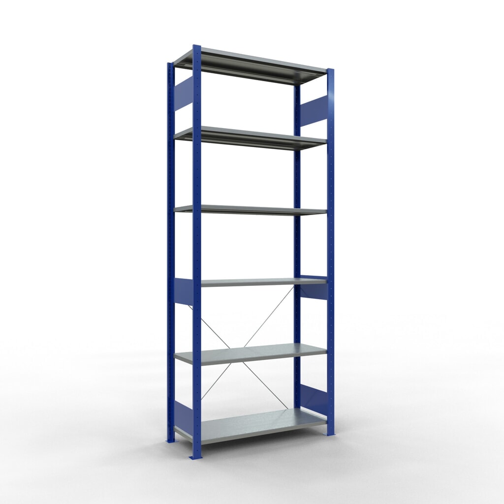 SCHULTE Fachbodenregal enzianblau/verzinkt, Fachlast 150 kg, HxBxT 2.500 x 1.060 x 436 mm Produktabbildung: SCHULTE Fachbodenregal enzianblau/verzinkt, Fachlast 150 kg, HxBxT 2.500 x 1.060 x 436 mm